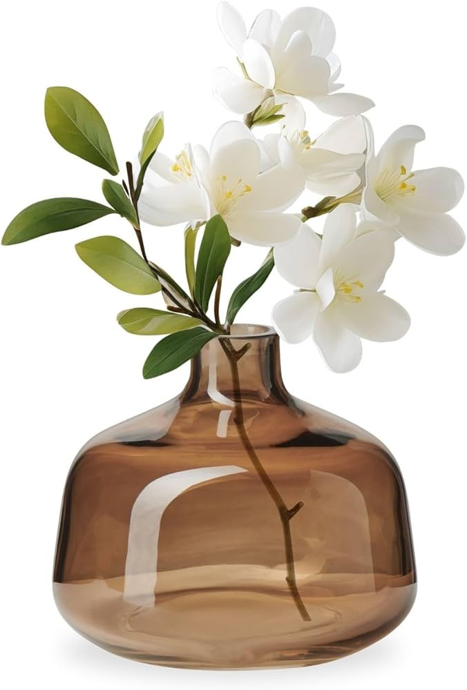 Torre & Tagus Belle Mouth Blown Art Glass Vase for Flowers - 4" Tall Clear Light Brown Colorful V... | Amazon (US)