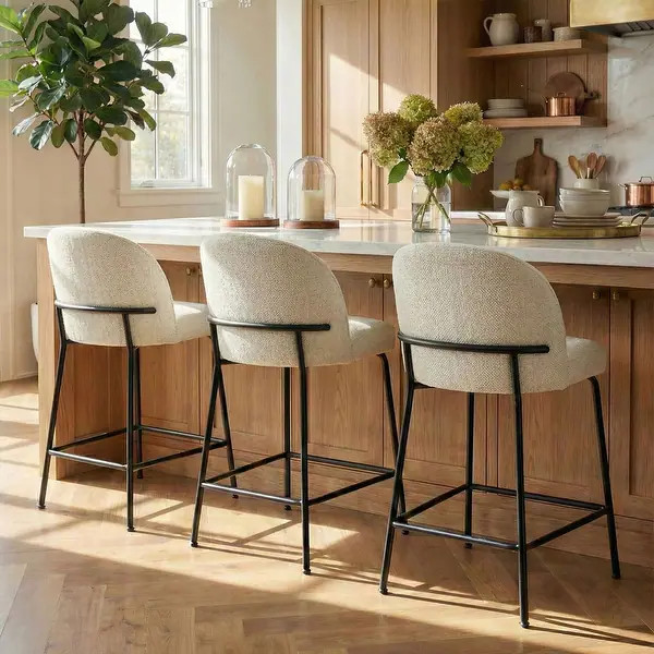 Upholstered Counter Height Bar Stool Set with Curved Back and Metal Frame(Set of 3) - Bed Bath & ... | Bed Bath & Beyond