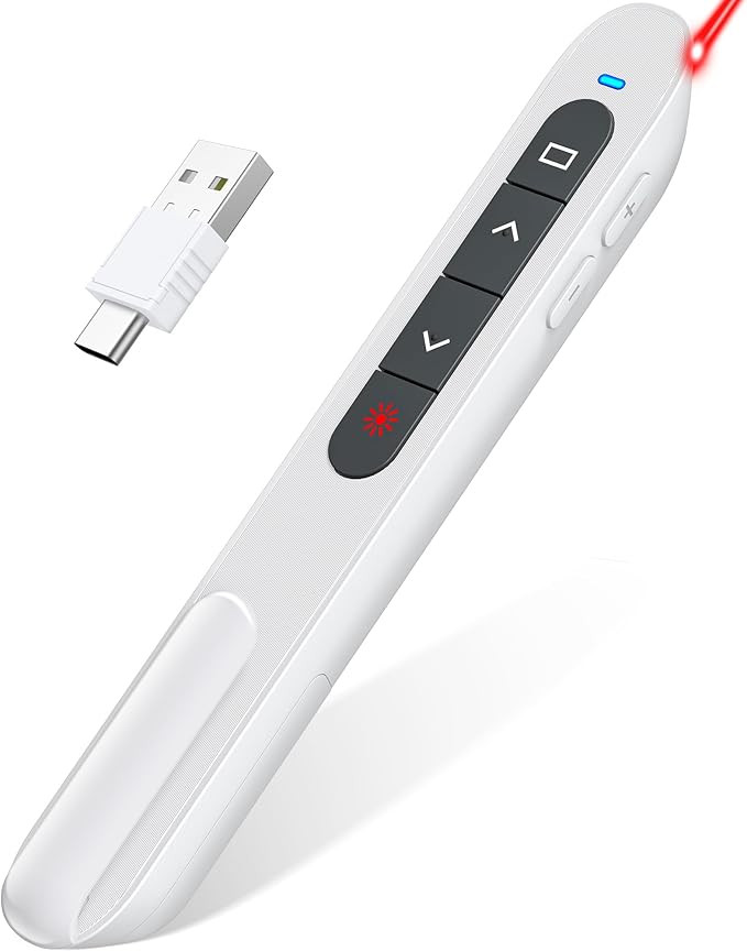 White USB C Presentation Clicker, Volume Control Wireless Presenter, RF 2.4GHz Presentation Remot... | Amazon (US)