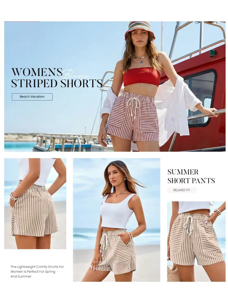 FreshPretty Casual Striped Shorts for Women Spring Summer Elastic Waist Y2K Lounge Pajama Vacatio... | Walmart (US)