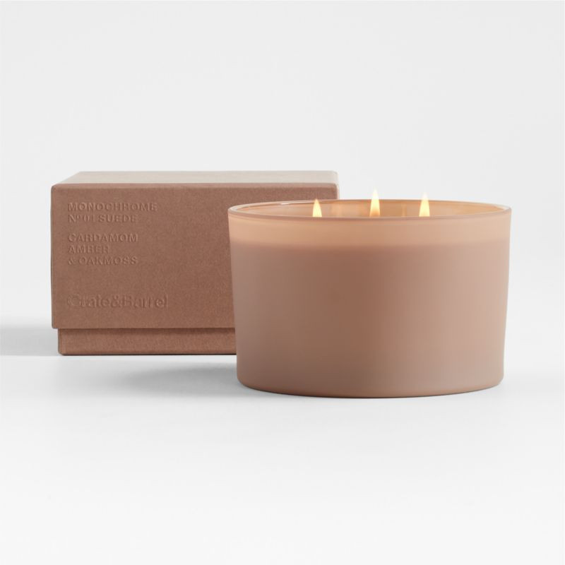 Monochrome No. 4 Suede 3-Wick Scented Candle - Cardamom, Amber and Oakmoss + Reviews | Crate & Ba... | Crate & Barrel
