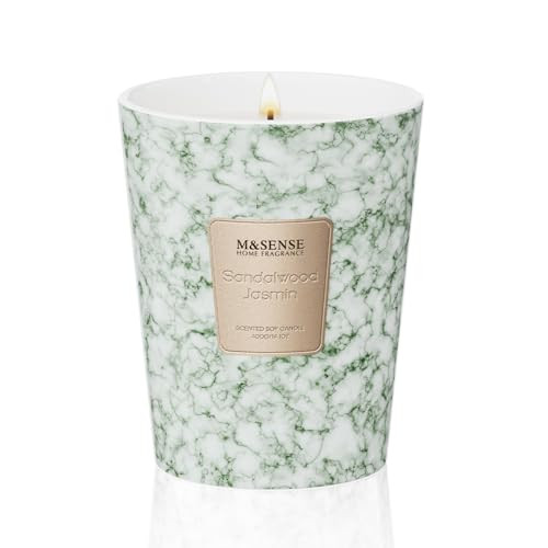 M&SENSE Sandalwood Jasmin Scented Soy Candle, 3 Wick Highly Scented 14.1 Oz 75H, Aromatherapy Christmas Gift for Women and Men | Amazon (US)