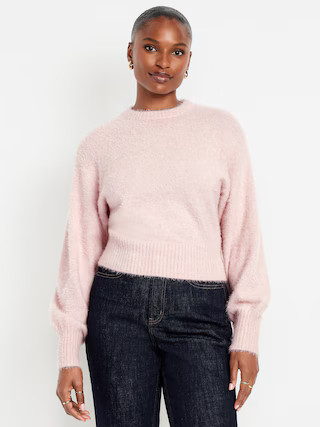 Cropped Crew-Neck Eyelash Sweater | Old Navy (US)