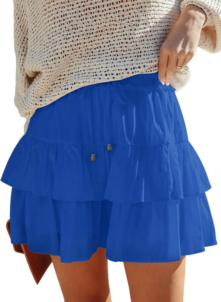 Flowy Shorts for Women Boho Ruffled Tiered Skorts Casual High Waist Mini Skirts Tennis Golf Comfy... | Amazon (US)