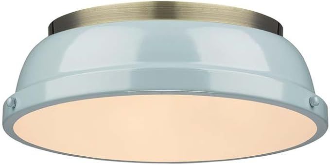 Golden Lighting 3602-14 AB-SF Duncan Flush Mount, Aged Brass with Seafoam Shade | Amazon (US)