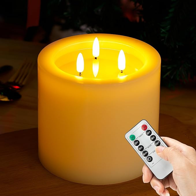 Extra Large Flameless Candles with 3 Wicks, 6"x6" Real Wax Battery Operated Candles with Remote a... | Amazon (US)