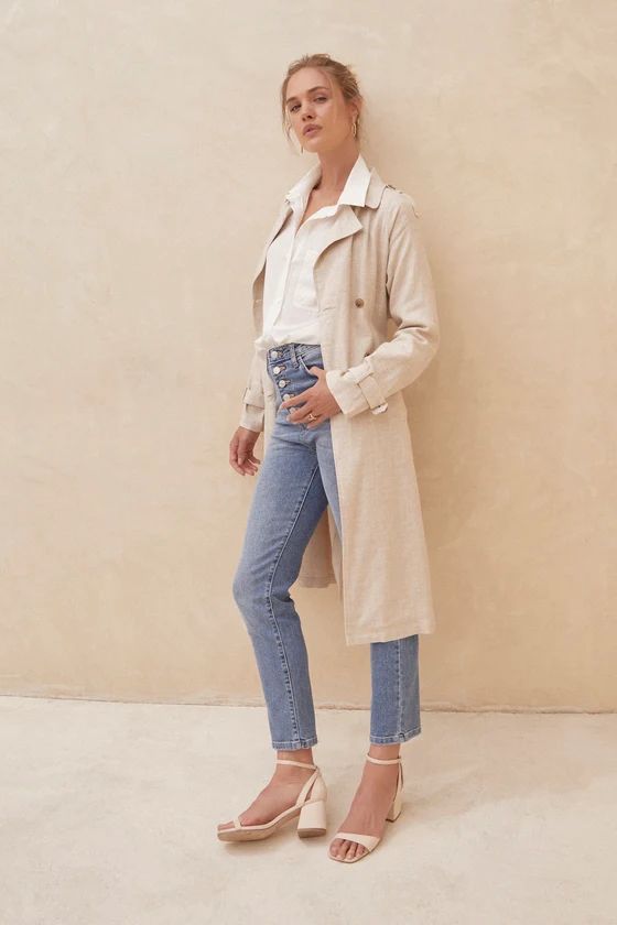 Sophisticated Essence Beige Linen Double Breasted Trench Coat | Lulus (US)