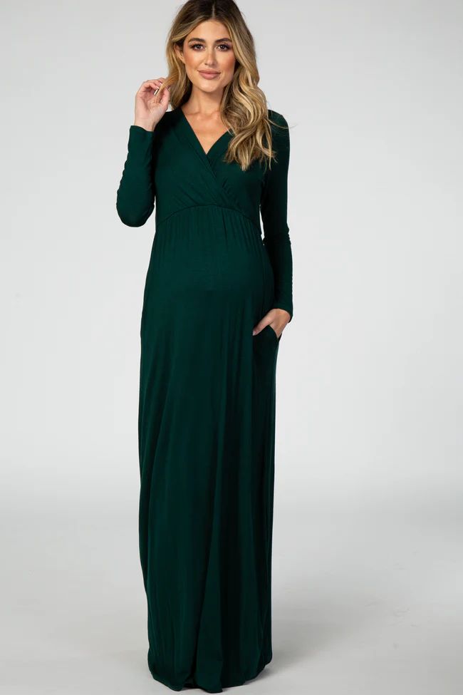 Green Long Sleeve Maternity Nursing Maxi Dress | PinkBlush Maternity