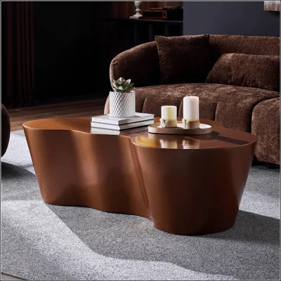 50 Inch Unique Shape Fiberglass Coffee Table, Sturdy And No Assembly Required For Modern Living Rooms, BROWN | Wayfair North America