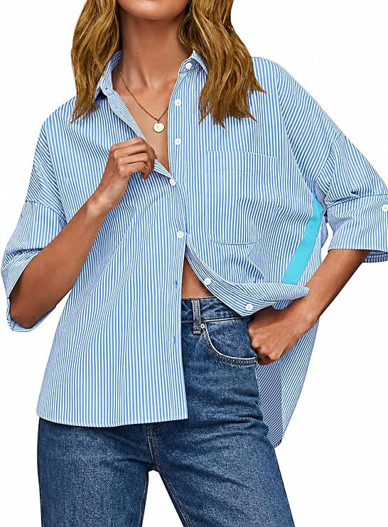 Cicy Bell Womens Summer Oversized Button Down Shirts Half Sleeve V Neck Business Casual High Low ... | Amazon (US)