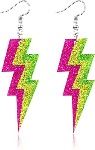 80s Earrings for Women Acrylic Lightning Bolt Drop Earrings Retro 80s 90s Glow Party Accessories ... | Amazon (US)