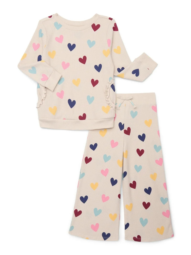 Garanimals Toddler Girl 2-Piece Long Sleeve Thermal Top & Wide Leg Pants Set, 18M-5T | Walmart (US)
