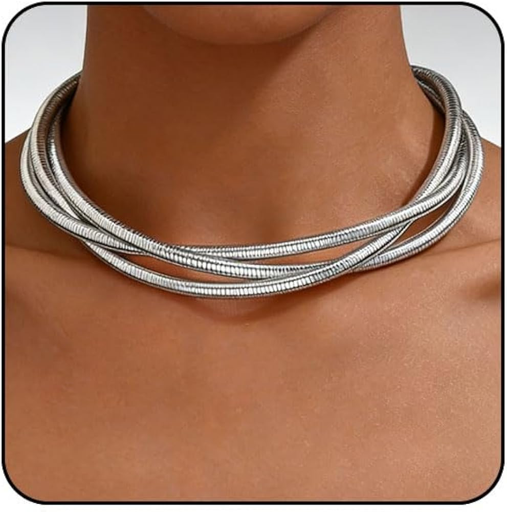 Chunky Gold Necklace for Women Silver Statement Necklace Thick Choker Necklaces for Women Trendy ... | Amazon (US)