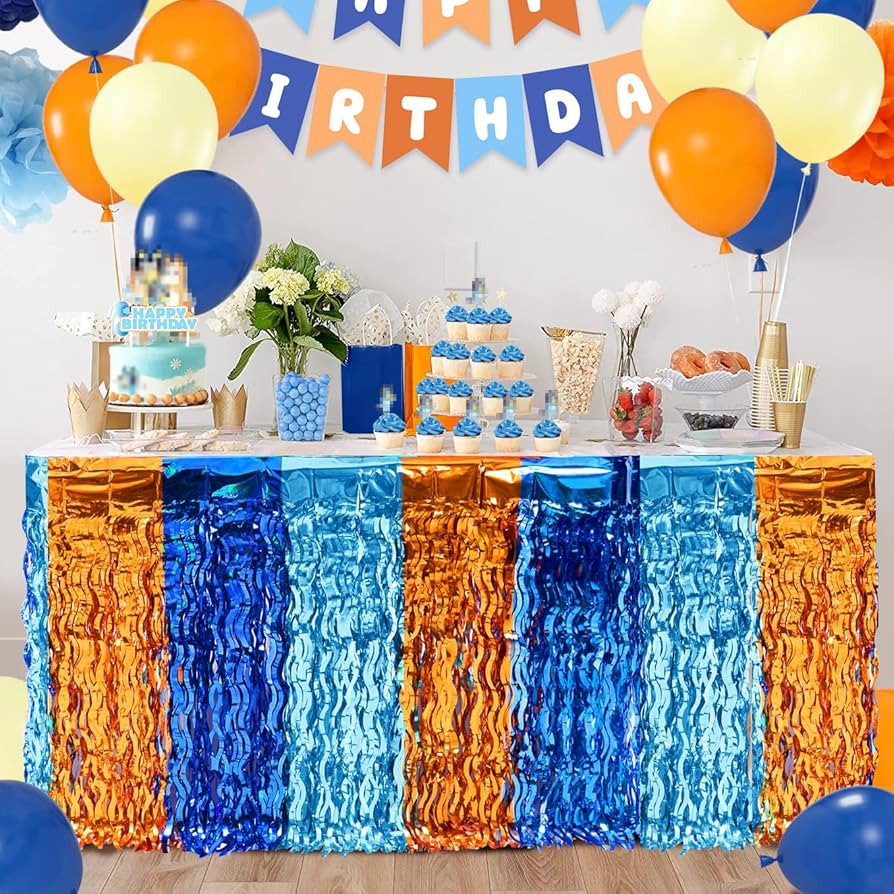 Blue Dog Birthday Party Tale Decor, 1Pack Orange Blue & Light Blue Wavy Metallic Tinsel Table Ski... | Amazon (US)