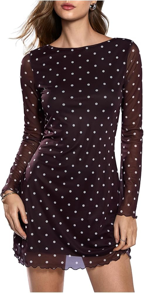 Milumia Women's Polka Dots Long Bell Sleeve Mesh Mini Dress Y2K Party Club A Line Short Dresses | Amazon (US)