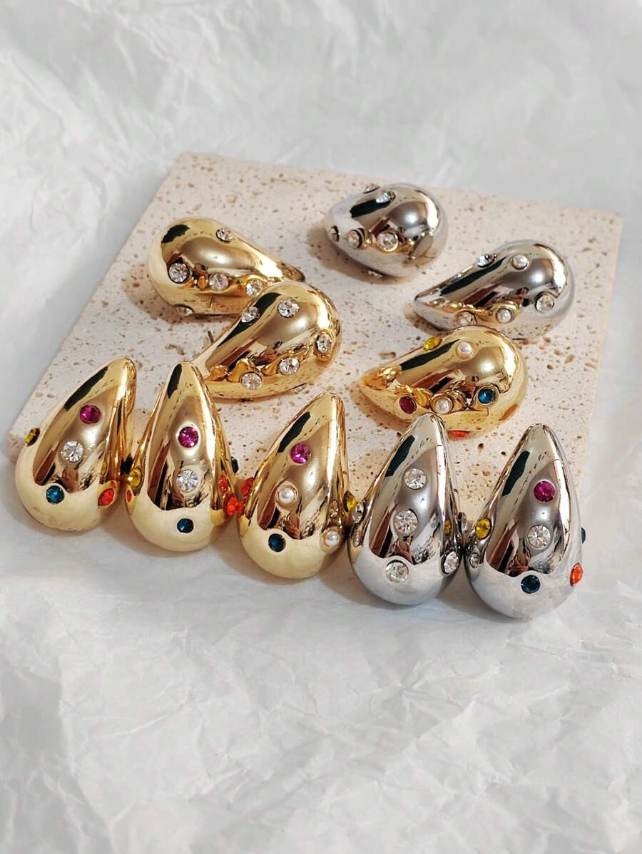 Gold Color  Waterdrop Crystal Stud Earrings Fashion Charm Jewelry Gift for Women | SHEIN