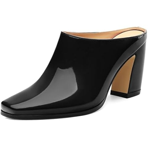 Womens Mules, Closed Square Toe Chunky Heel Mules, High Block Heel Backless Loafers Shoes, Slip O... | Amazon (US)