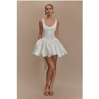 Felicia Satin Mini Dress With Bow - White | MESHKI US