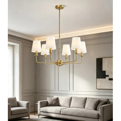6-Light Brushed Gold Pendant Chandelier with Fabric Shades, E12 Base, Farmhouse Industrial Style for Kitchen, Living Room, Dining Room, or Bedroom Lig | Wayfair North America