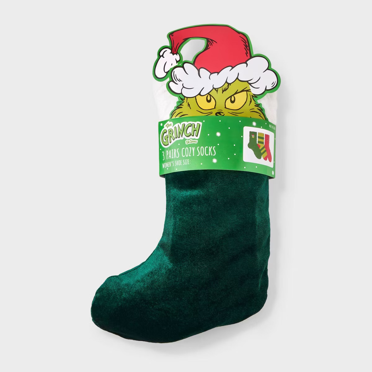 Women's 3pk The Grinch Embroidered Cozy Crew Socks in Velvet Stocking - Green/Red 4-10 | Target
