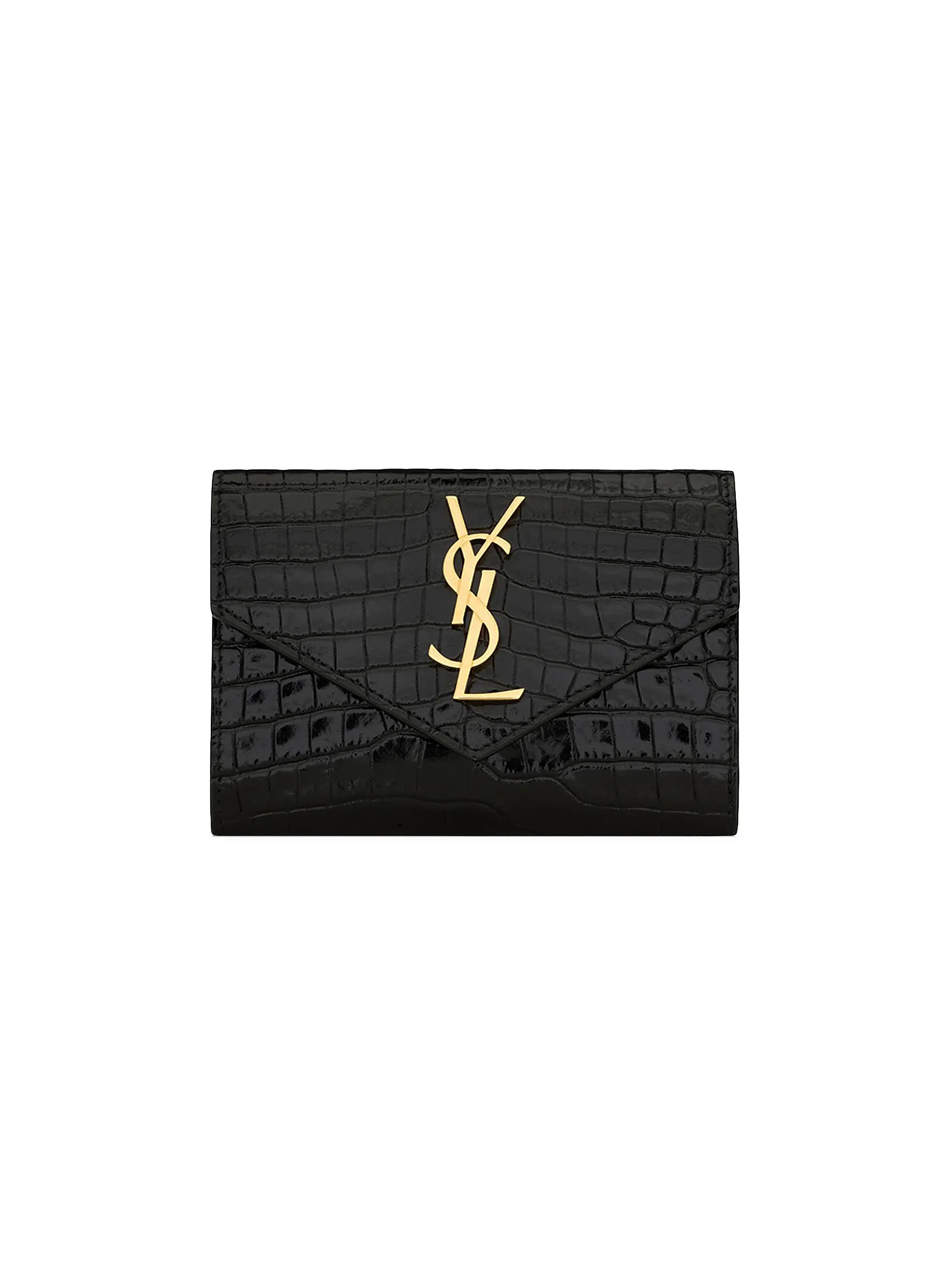 Cassandre Small Envelope Wallet in Shiny Crocodile-Embossed Leather | Saks Fifth Avenue