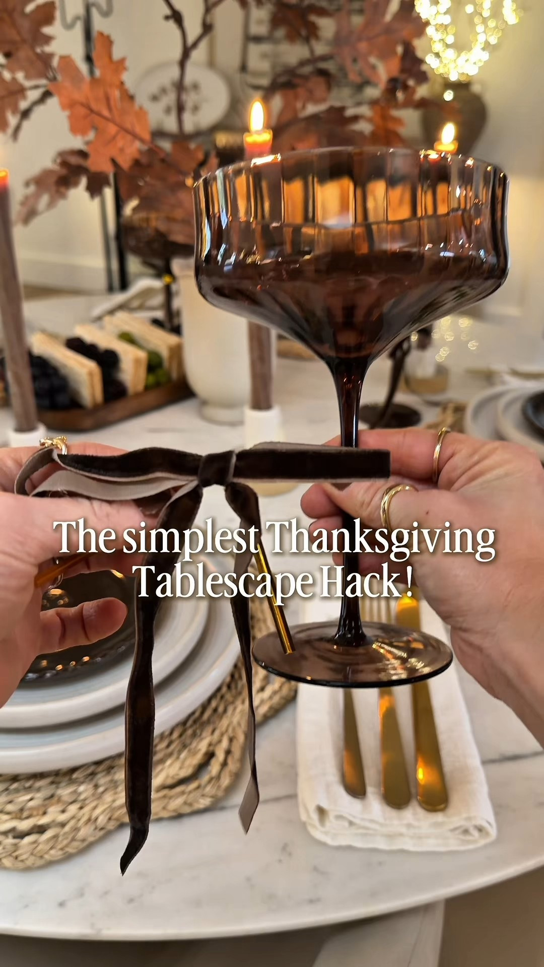 The simplest Thanksgiving tablescape hack that makes your stemware look so polished. A tiny touch that adds charm to any Thanksgiving table and keeps everything perfectly in place. Linking my stemware, bows, and everything I used to create this cozy holiday look.

organic modern Thanksgiving, modern cottage Thanksgiving, cozy Thanksgiving table, Thanksgiving hosting, neutral Thanksgiving decor, fall tablescape ideas, organic modern home, neutral holiday decor, hostess essentials, stemware, bow decor, simple Thanksgiving ideas, holiday dinner table, aesthetic hosting, cozy holiday home, Thanksgiving inspiration, tablescape styling, Thanksgiving 2025, cottage inspired decor, Samantha home aesthetic

#LTKHoliday #LTKHome #LTKfoodie