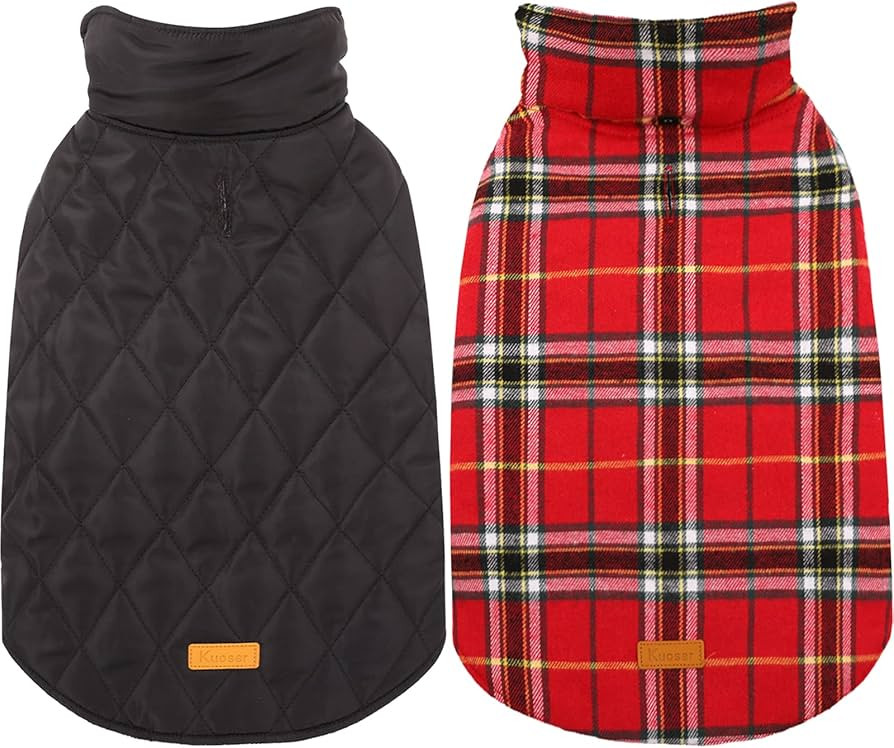 Kuoser Warm Dog Coat, Reversible Dog Jacket Waterproof Dog Winter Coat British Style Plaid Dog Cl... | Amazon (US)