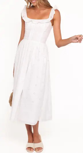 Ruella Eyelet Lace-Up Back Midi Dress | Nordstrom