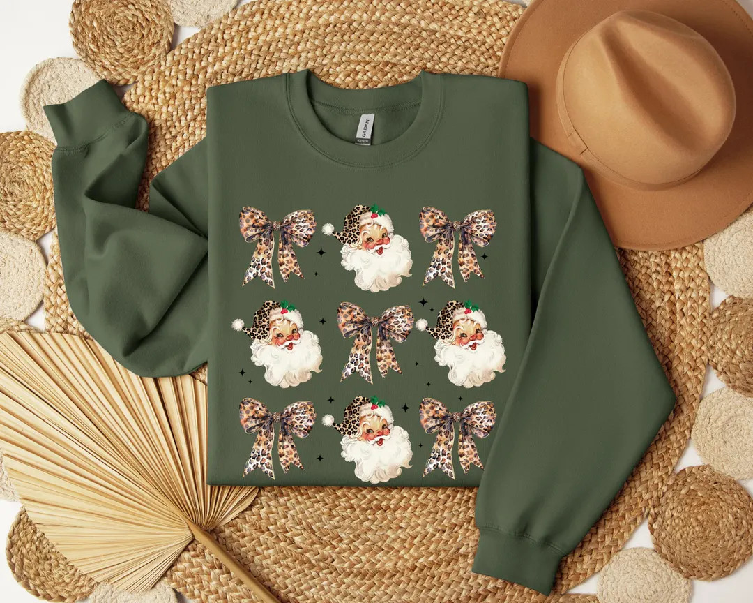 Leopard Print Coquette Christmas Sweatshirt, Christmas Bows Shirt, Leopard Print Coquette Sweatsh... | Etsy (US)