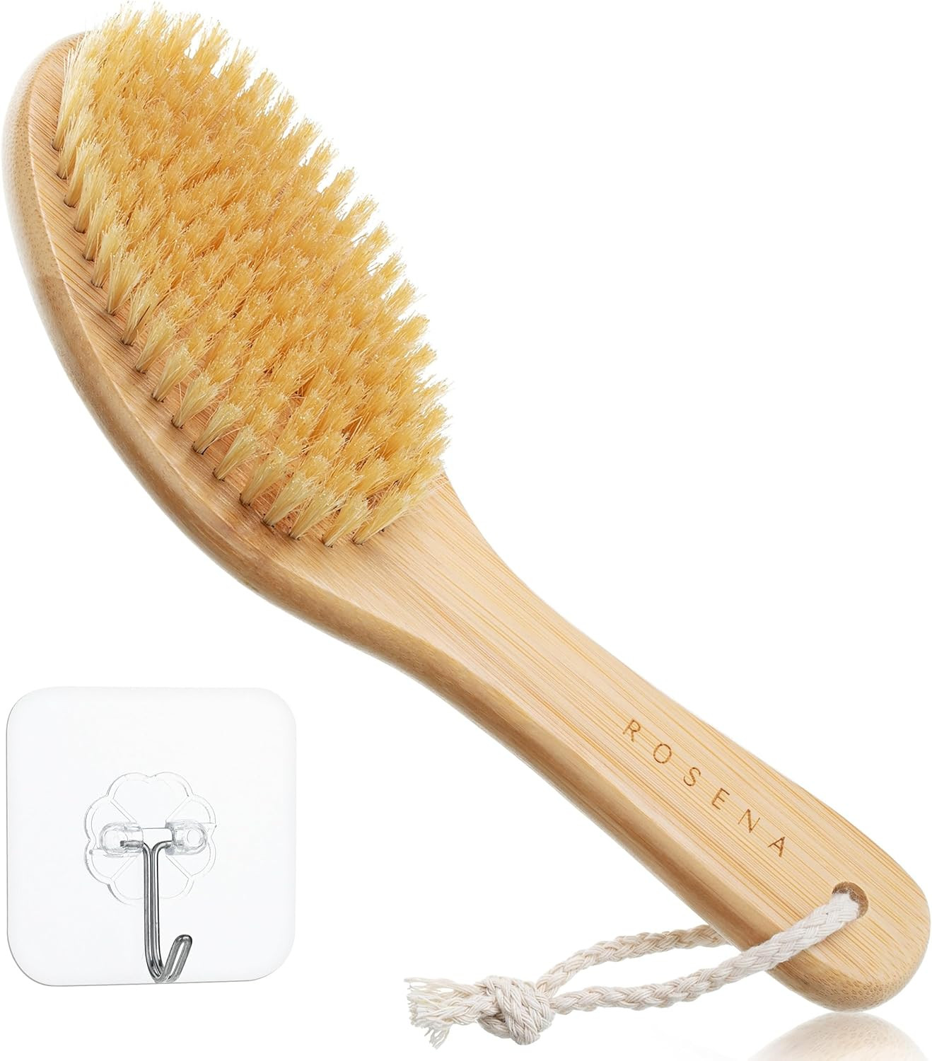ROSENA Dry Brushing Body Brush with Curved Handle - Dry Brush Natural Boar Bristles, Bamboo, Ergo... | Amazon (US)