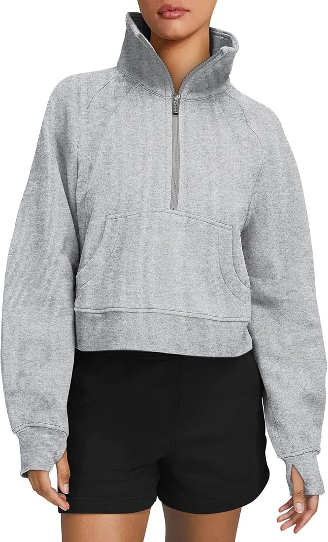 LASLULU Womens Sweatshirts Fleece Lined 1/2 Zipper Collar Pullover Sweatshirts Long Sleeve Crop T... | Amazon (US)