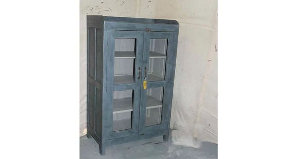 Gray Blue Shabby Chic Cabinet Tall Glass Cabinet | Etsy | Etsy (US)