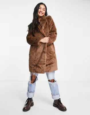 Hollister faux fur teddy coat in brown | ASOS (Global)