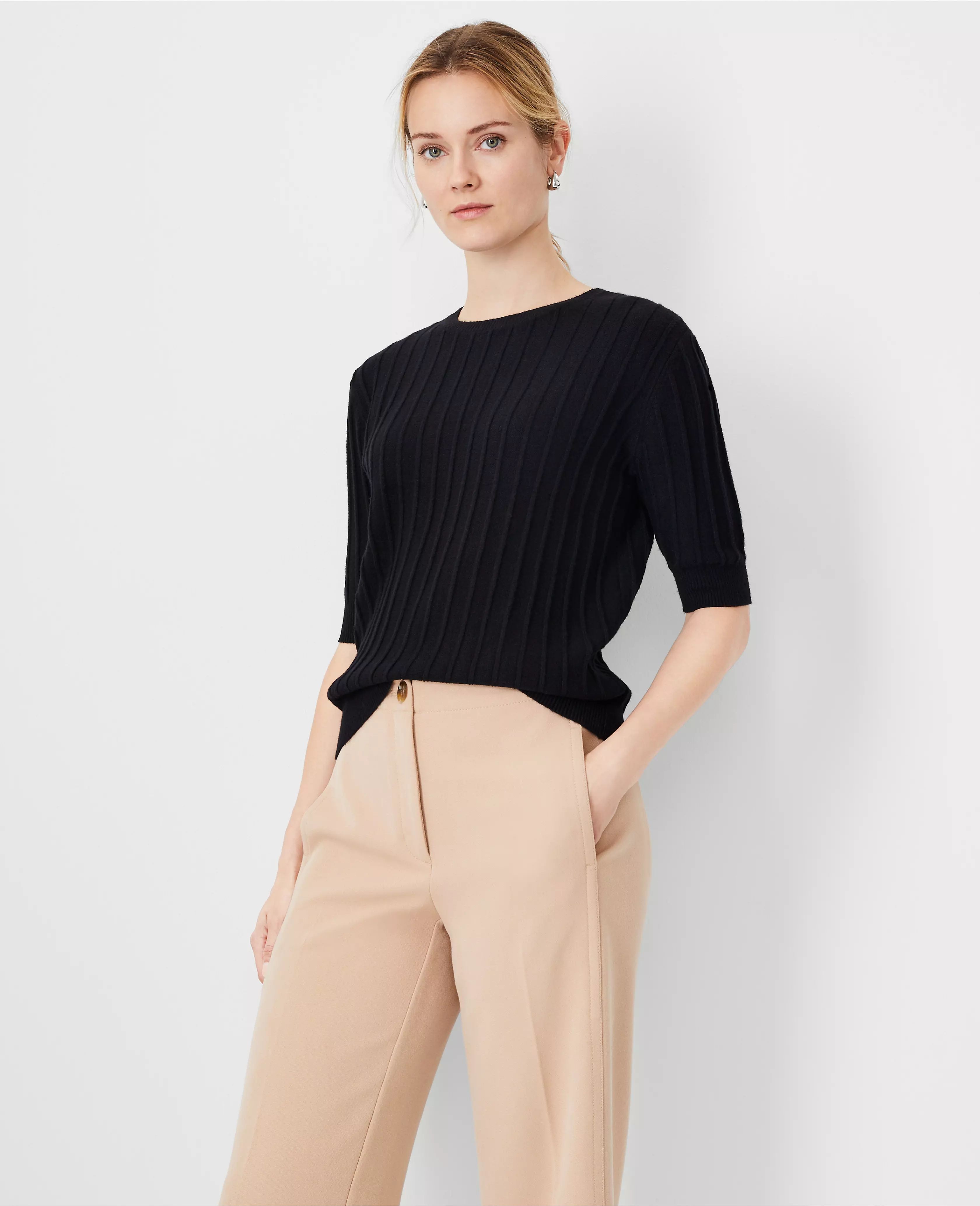 Ribbed Elbow Sleeve Sweater | Ann Taylor (US)