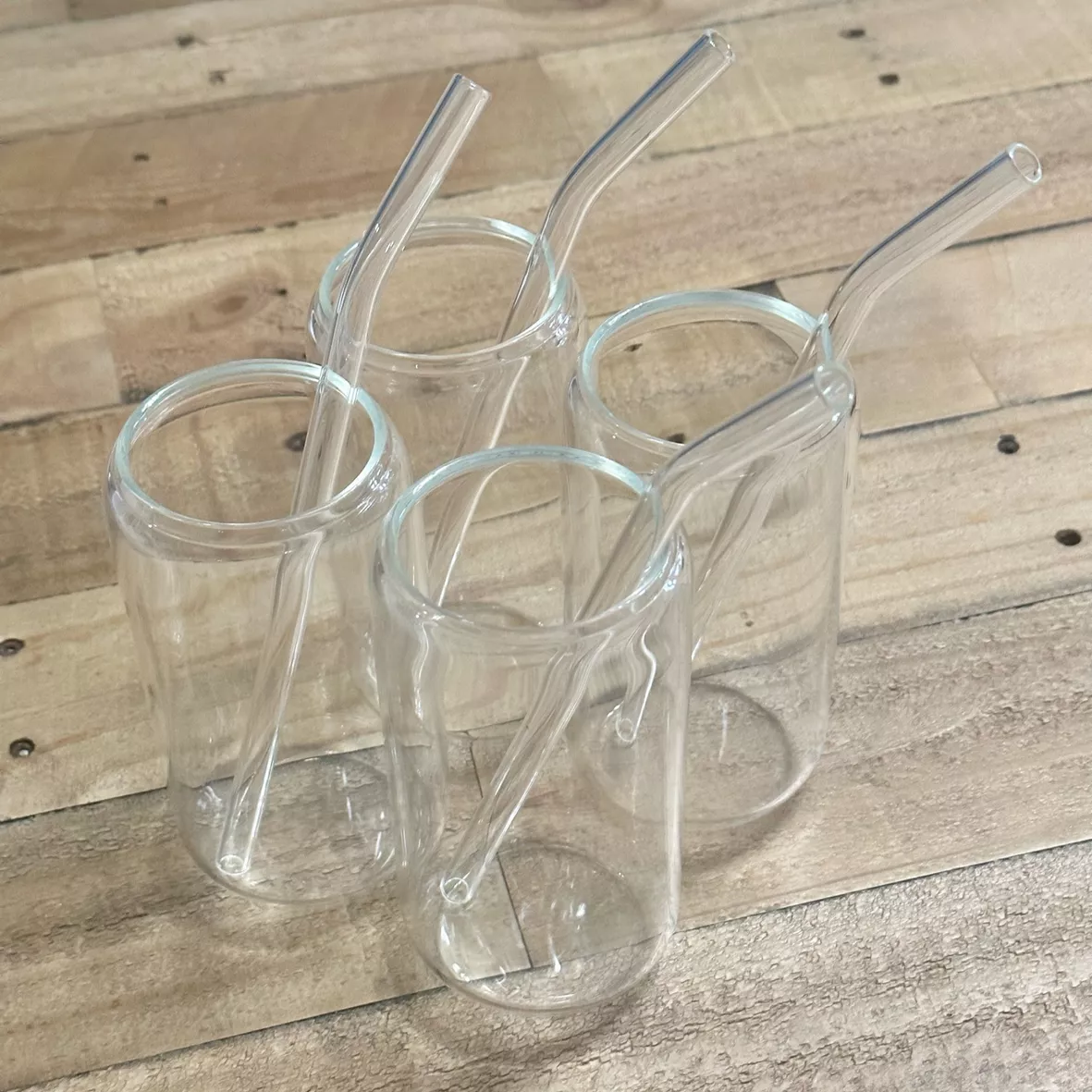 NETANY Can Shaped Glasses with Glass Straws, 4-PC Set, 16 oz