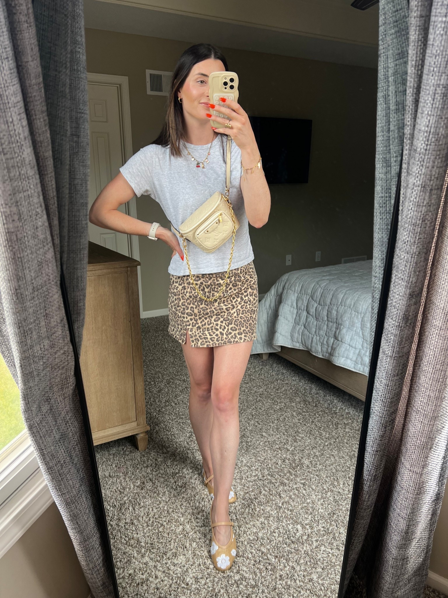 Easy date night or day date outfit. Leopard mini skirt, basic tee, and ballet flats. Skirt is old but linked similar  Shoes are TTS  

#LTKSaleAlert #LTKSeasonal #LTKStyleTip