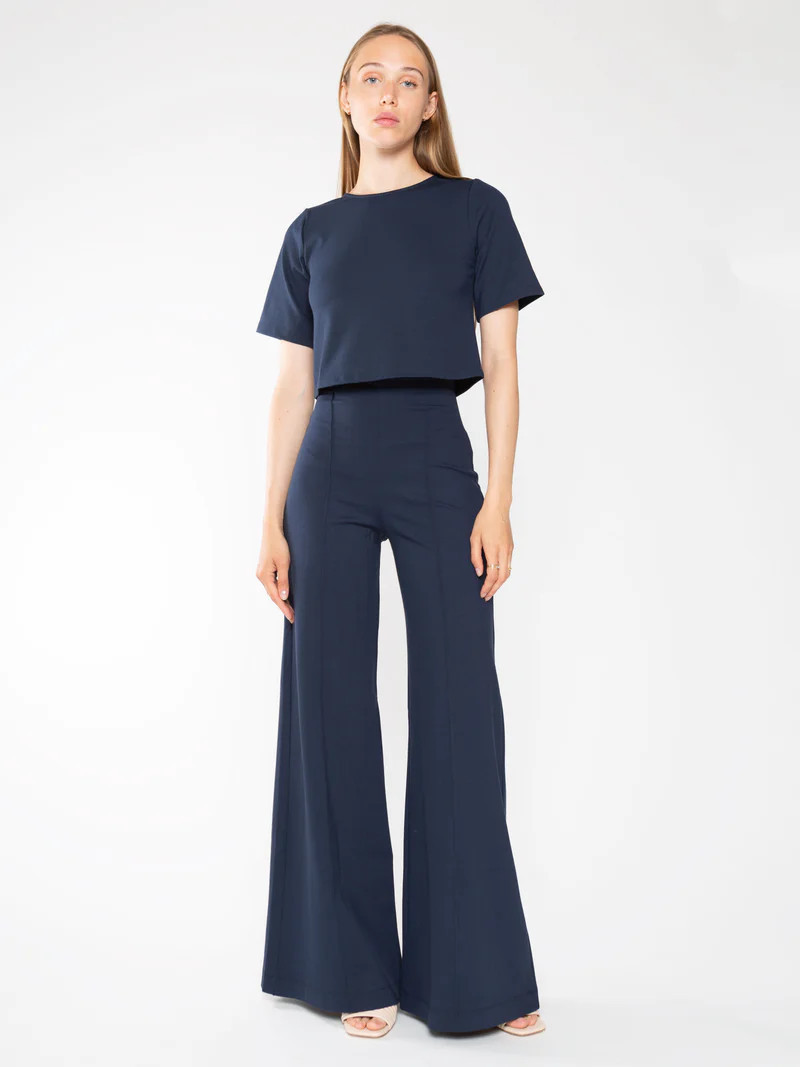 Navy Ponte Knit Wide Leg Pant | Ripley Rader