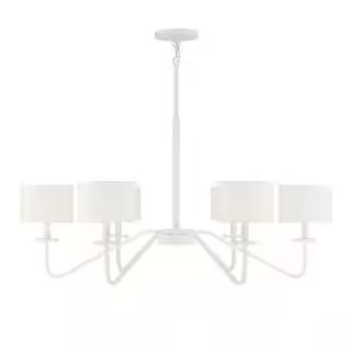 Savoy House Meridian 42 in. W x 18 in. H 6-Light Bisque White Chandelier with White Fabric Shades... | The Home Depot