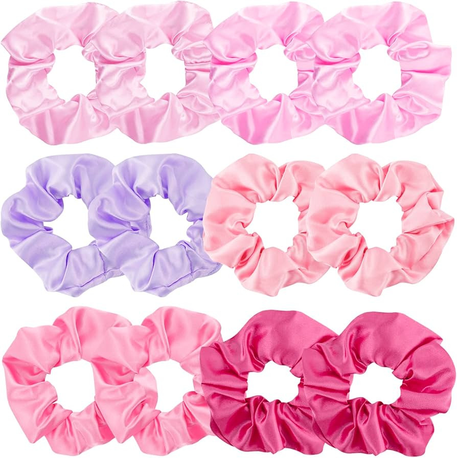 12 Pack Elastics Band Hair Scrunchies Pink Satin Scrunchy Elastic Hair Bobbles Scrunchies Jaciya ... | Amazon (US)