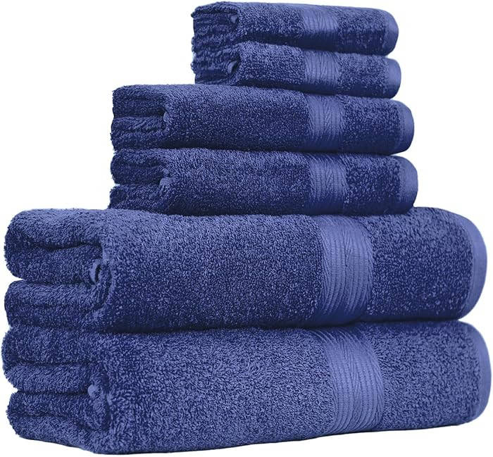 Amazon Basics 6 Piece Oversized Fade resistant Towel set, 100% Cotton towels for bathroom, soft a... | Amazon (US)