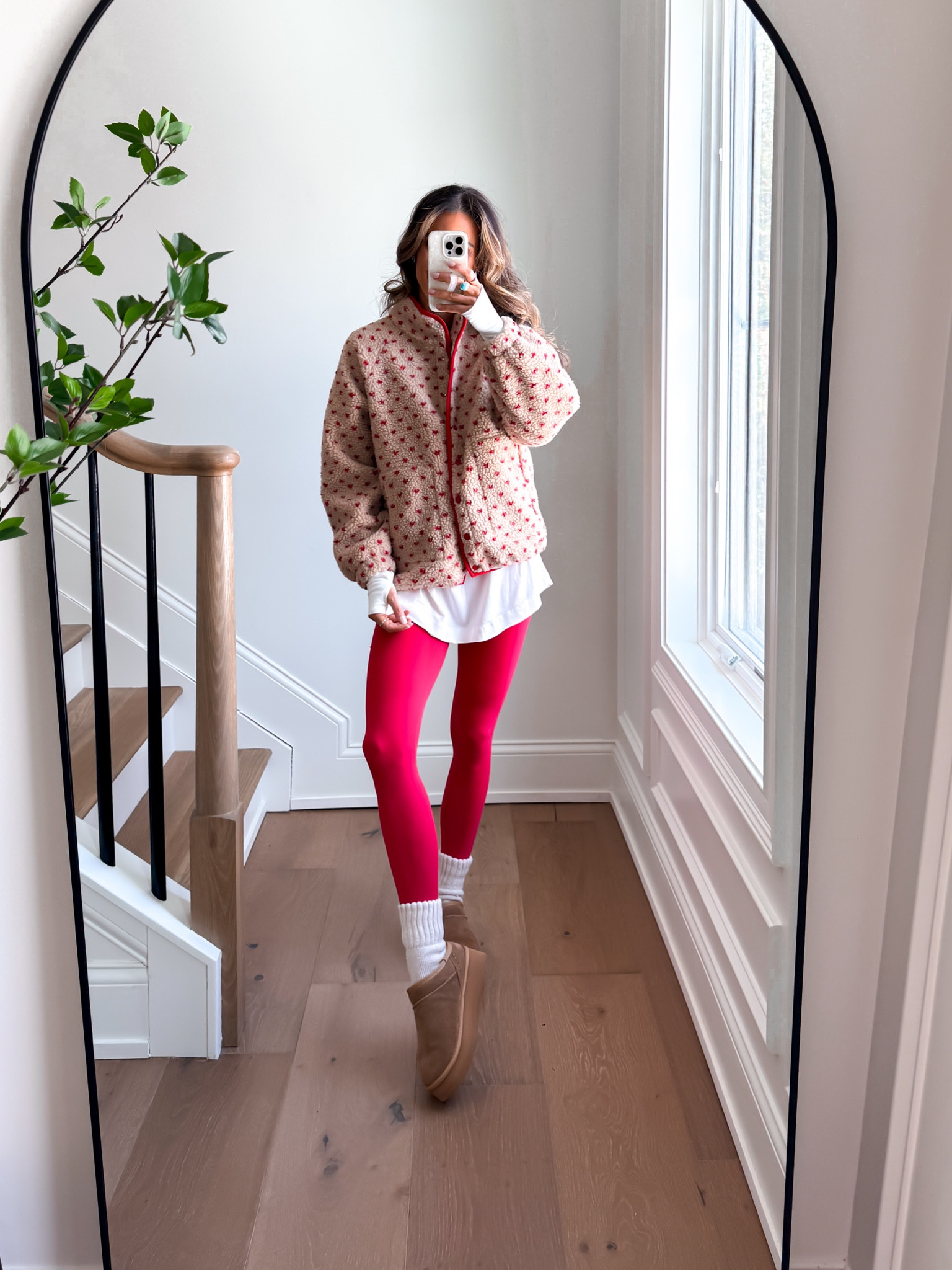 Wearing a small tunic t-shirt, snap and button fleece 

Cold Weather outfit , Valentine’s Day outfit , comfy outfit , Valentines Day 