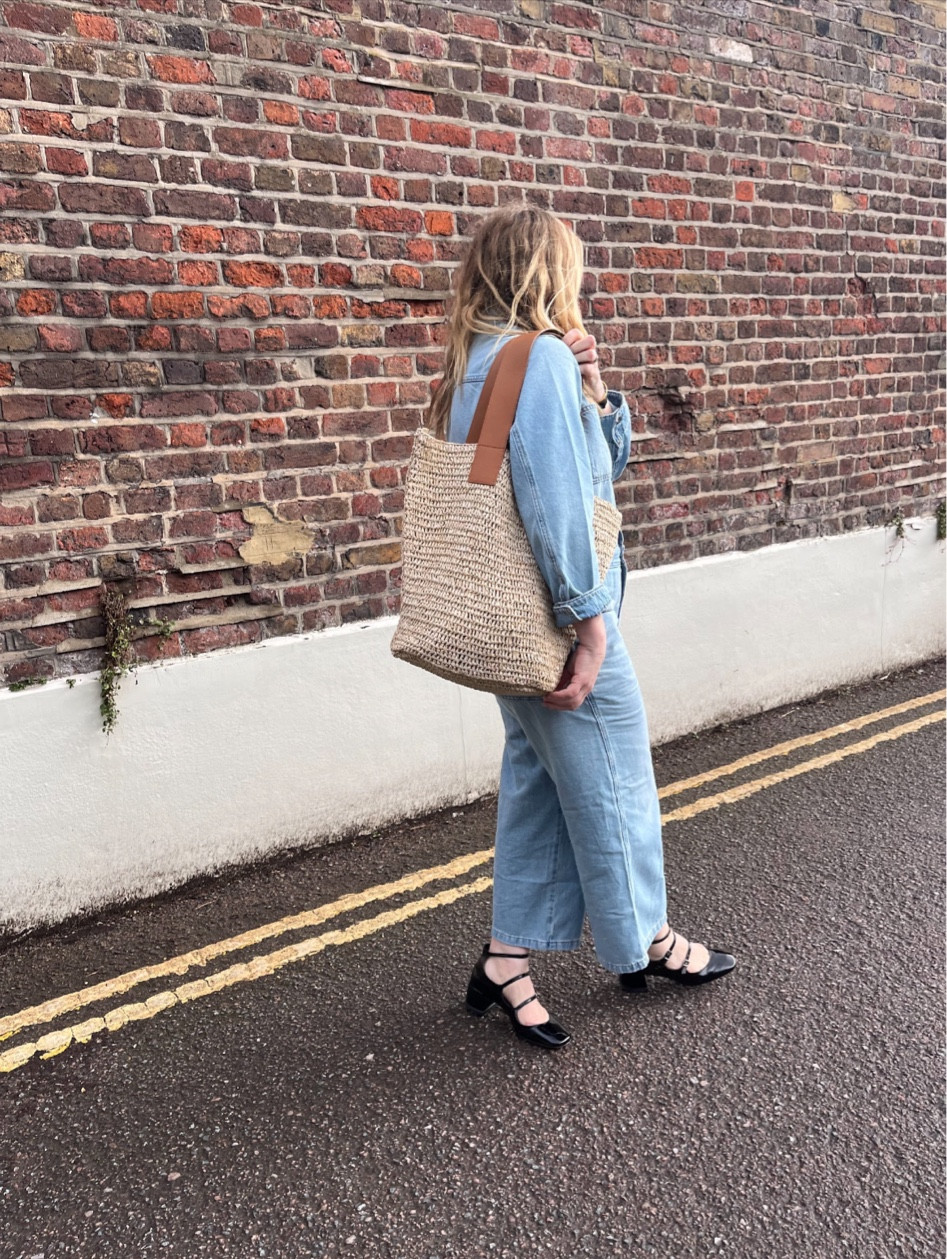 Anthropologie, Spring Style, New in Season, Outfit Inspiration, Denim Jumpsuit, Mary Jane Heels, Raffia Tote Bag 

#LTKSeasonal #LTKeurope #LTKstyletip