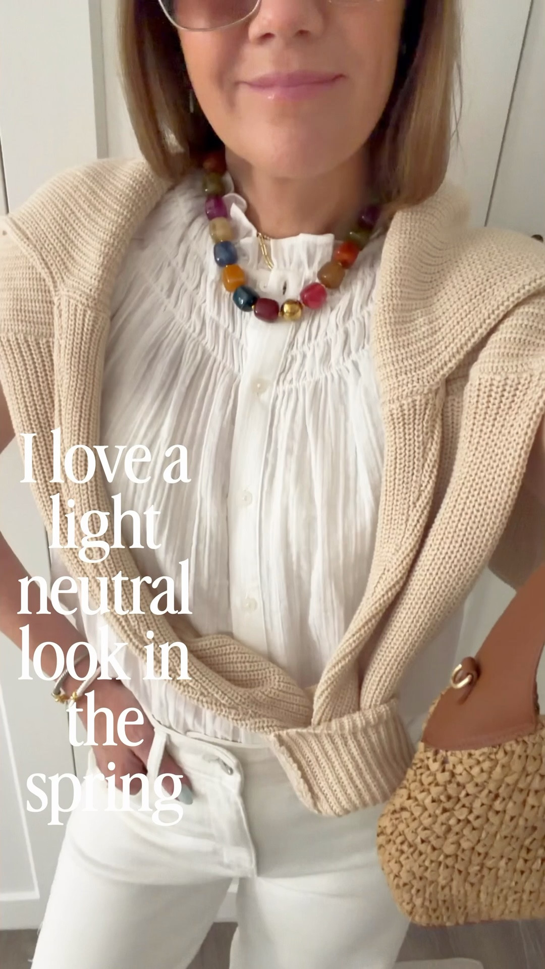 I love a light neutral look in the spring with this perfect white summer top and $28 wide leg white jeans that look and feel designer! Perfect with this statement colorful beaded necklace 

#LTKSeasonal #LTKMothersDay #LTKootd