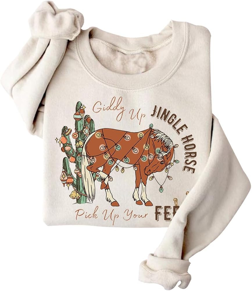DIOMMELL Giddy Up Jingle Horse Sweatshirt Retro Christmas Sweatshirt Cowboy Cowgirl Christmas Swe... | Amazon (US)