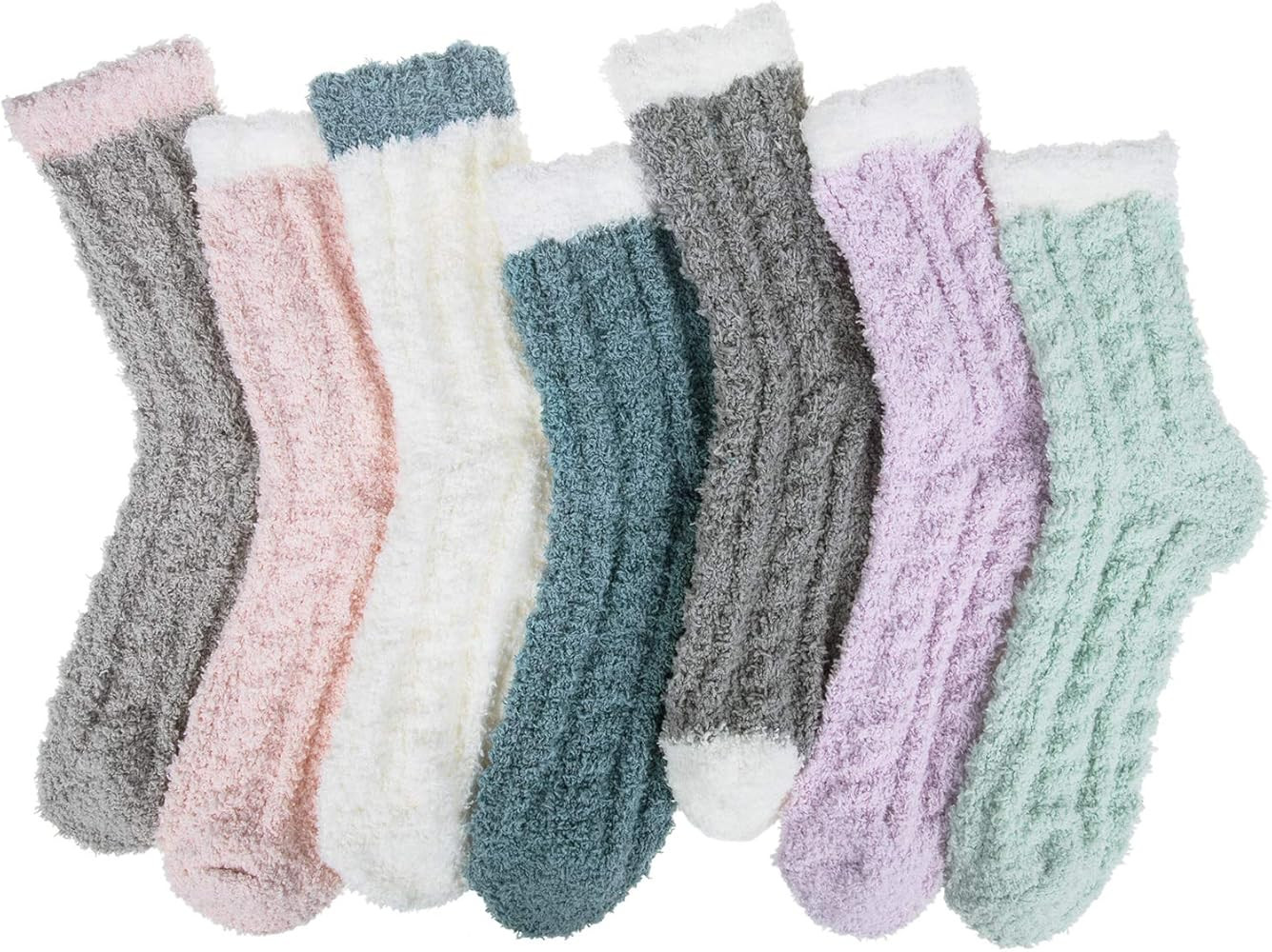 7 Pairs Womens Winter Fuzzy Socks Cozy Fluffy Socks Warm Fuzzy Christmas Socks for Women Gifts | Amazon (US)