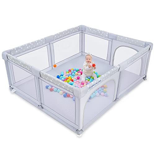 Baby Playpen, ANGELBLISS Playpen for Babies and Toddlers, Extra Large Play Yard with Gate, Indoor & Outdoor Kids Safety Play Pen Area with Star Print (Grey, 71"×59") | Amazon (US)