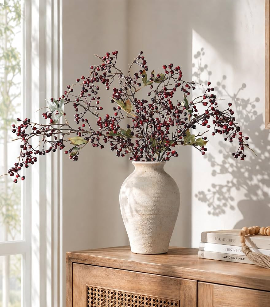HyeFlora 4 Pcs Artificial Blueberry Stems, 32 Inch, Black and Red | Amazon (US)