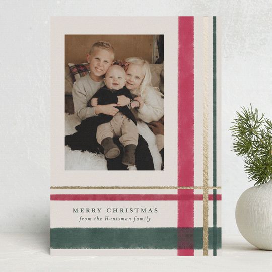 "Deconstructed Plaid" - Customizable Foil-pressed Holiday Cards in Green or Red by Kacey Kendrick... | Minted