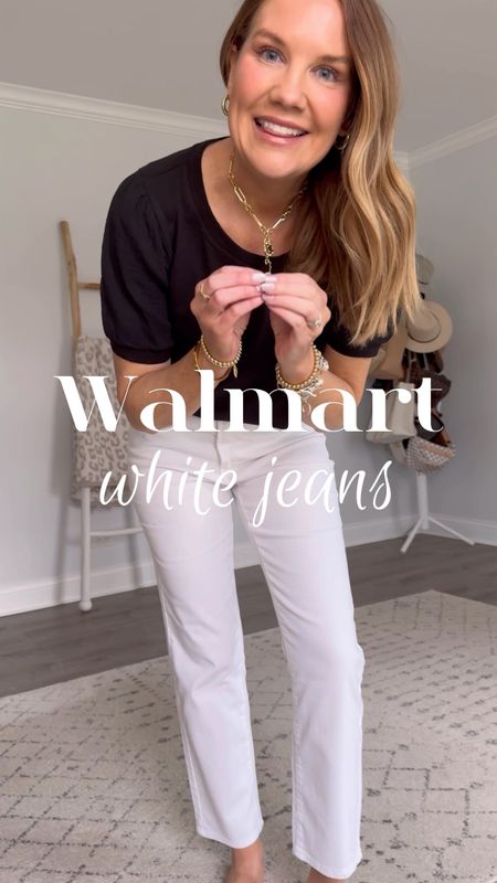 🤍The perfect pair of white jeans! Straight leg, high rise, stretchy but not see through, and just $22! Size down if between.

Walmart fashion finds, Walmart haul, Walmart new spring arrivals, how to style white jeans, what to wear, straight leg jeans, dad sandals, chunky sandals, look for less, 90s fashion, Y2K style, affordable style, over 40 fashion

#LTKVideo #LTKstyletip #LTKover40