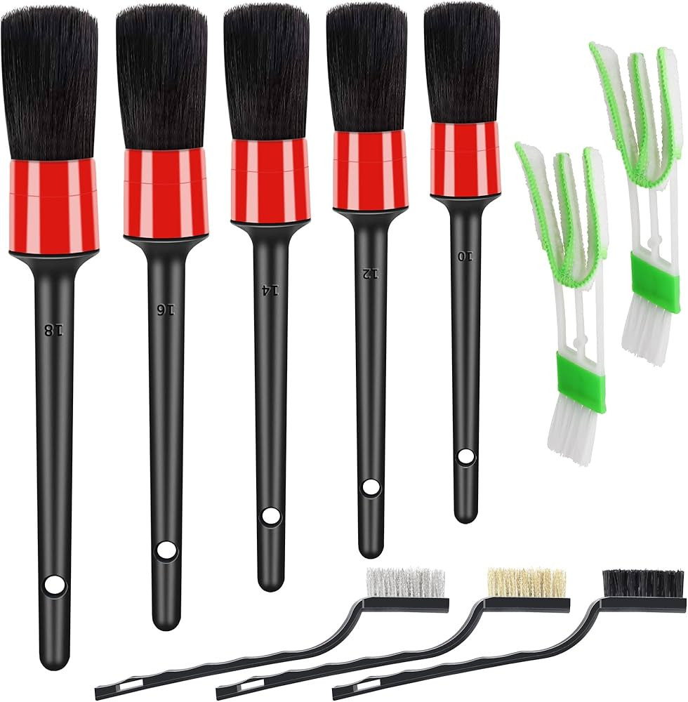 10pcs Auto Car Detailing Brush Set Car Interior Cleaning Kit Includes 5 Boar Hair Detail Brush,3 ... | Amazon (US)